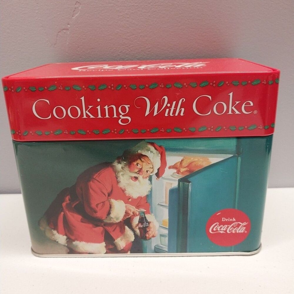 Coca Cola Recipe Card Tin Box Santa Christmas Complete Cards Dividers 2014